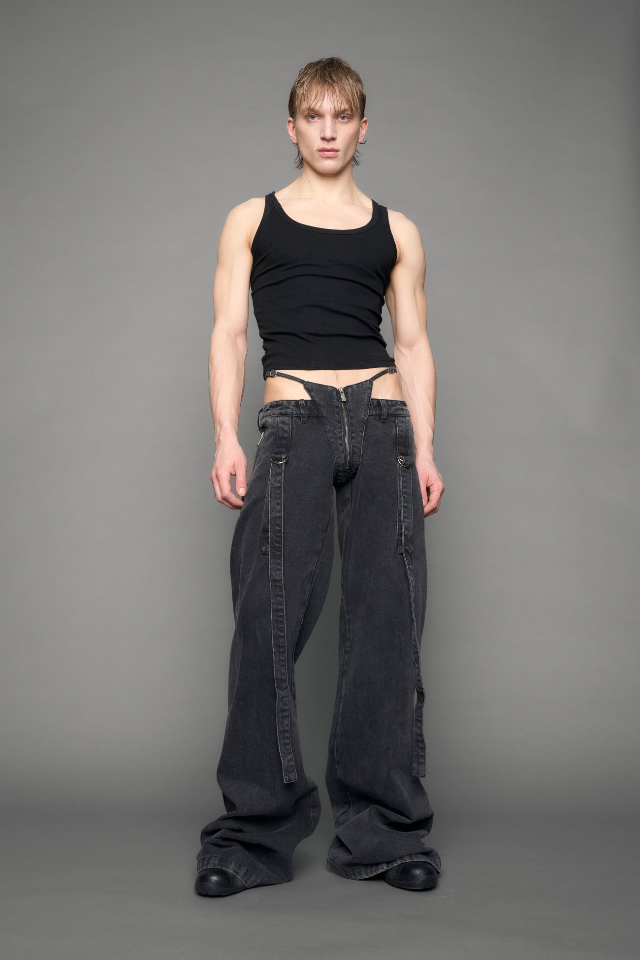black belted denim pants