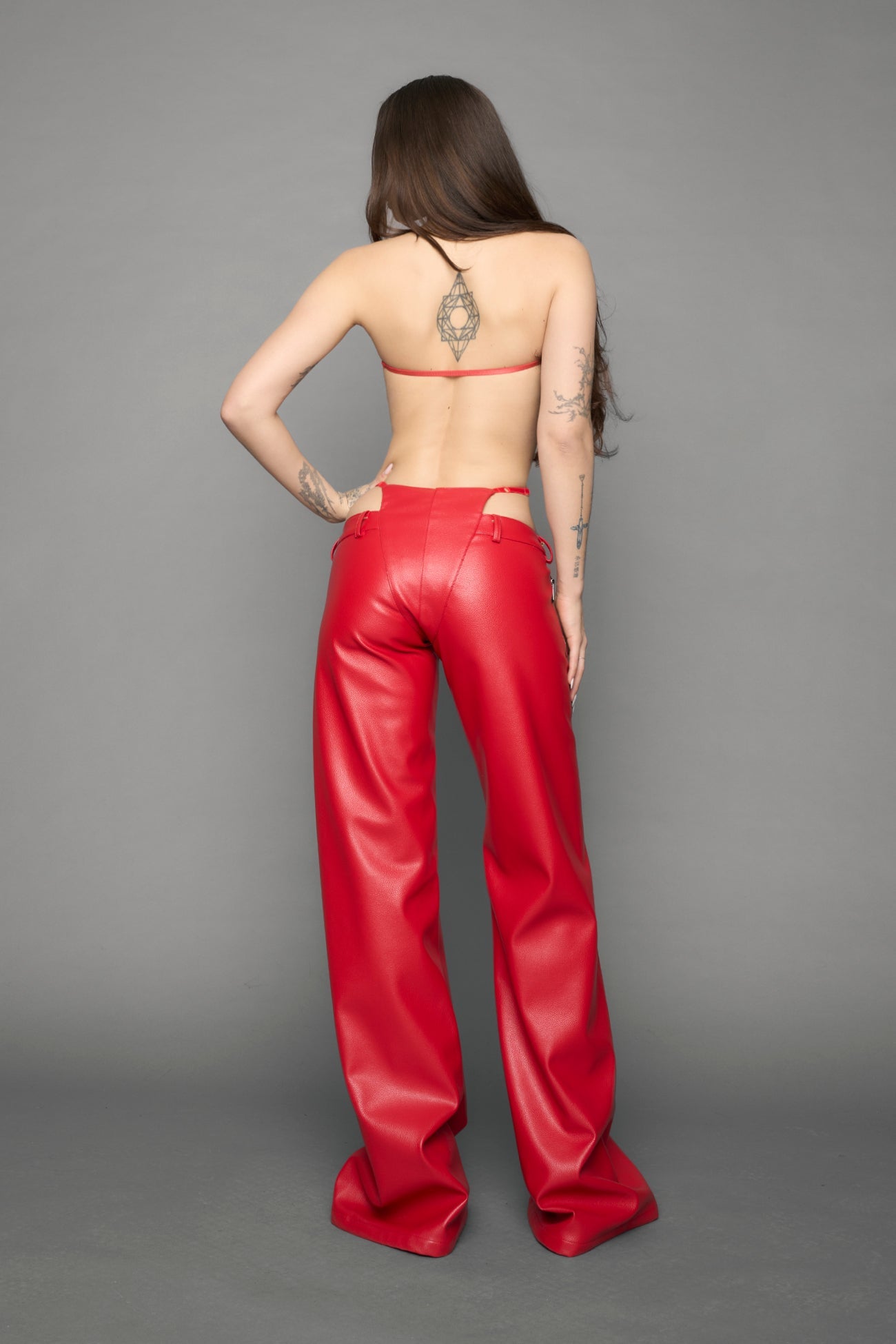 red vegan leather pants with panty