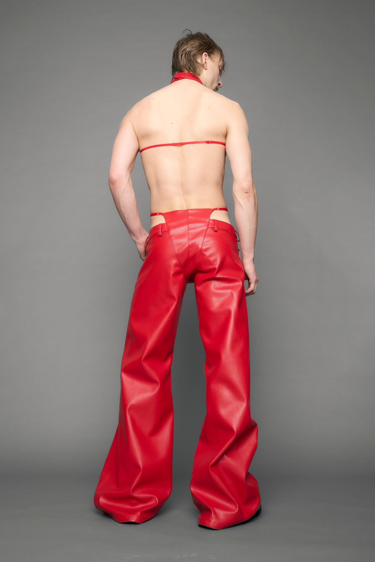 red vegan leather pants with panty