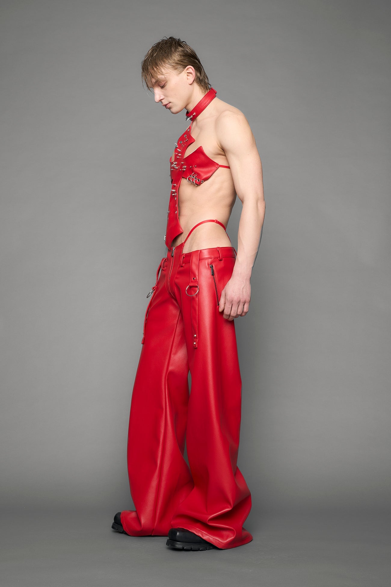 red vegan leather pants with panty