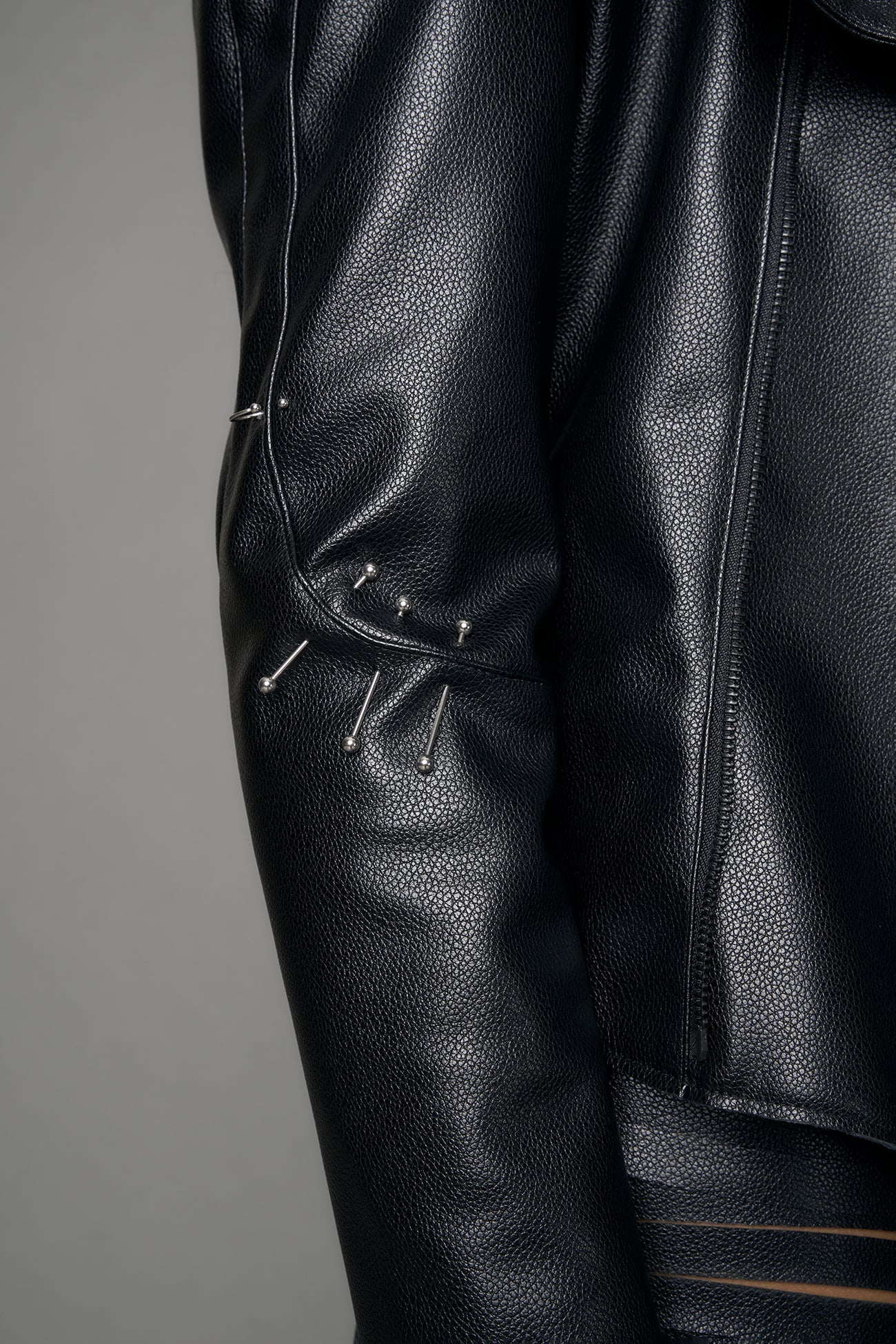 black vegan leather jacket with high collar