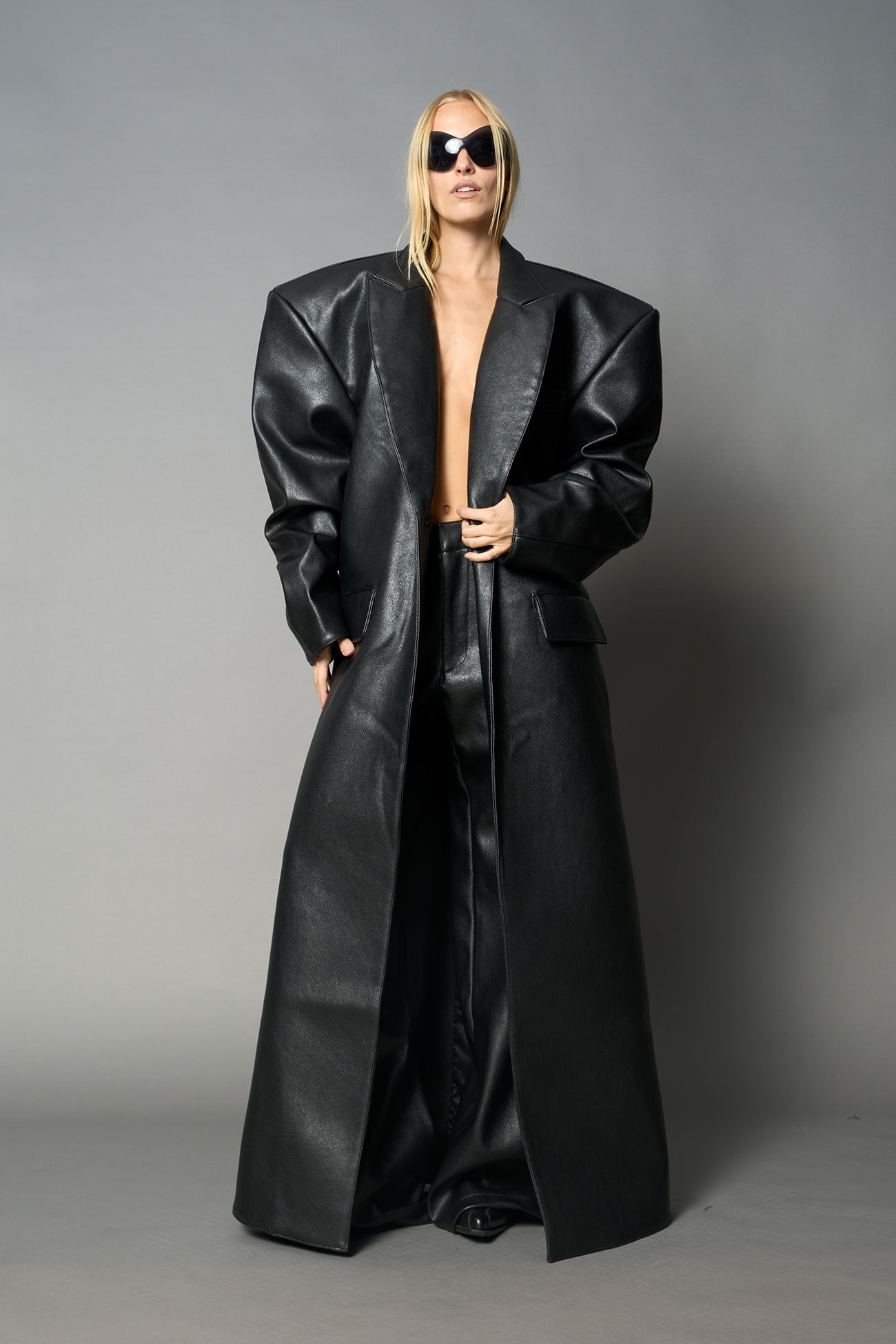 NAMILIA - Leather Elongated Blazer Coat - Shop now