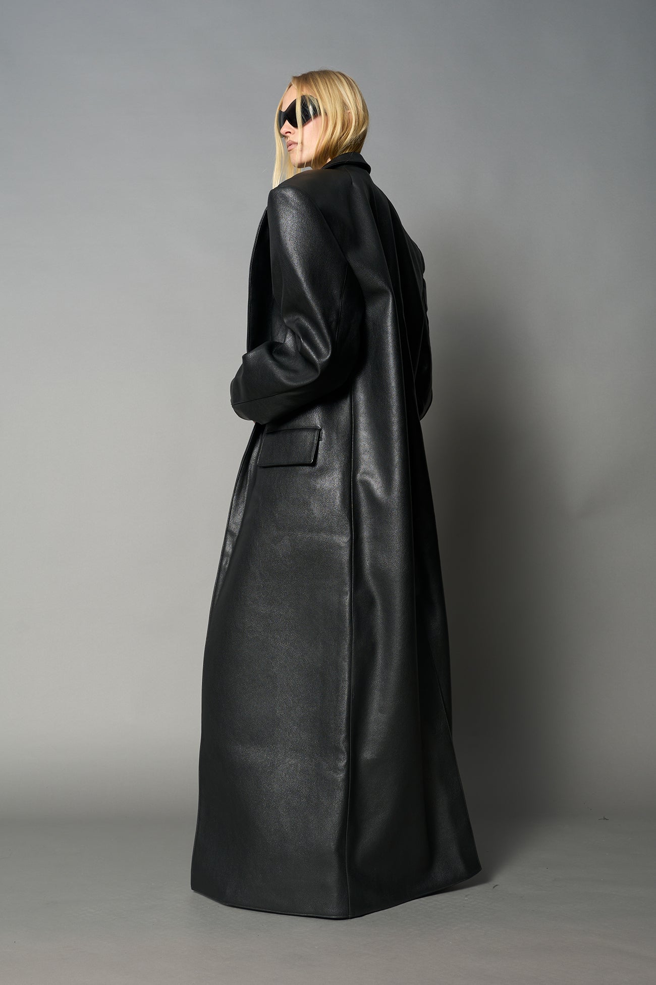 Leather Elongated Blazer Coat