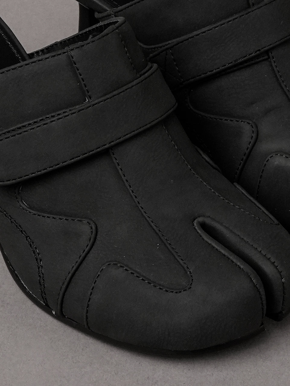 Black vegan leather high heel tabi mules with sneaker details