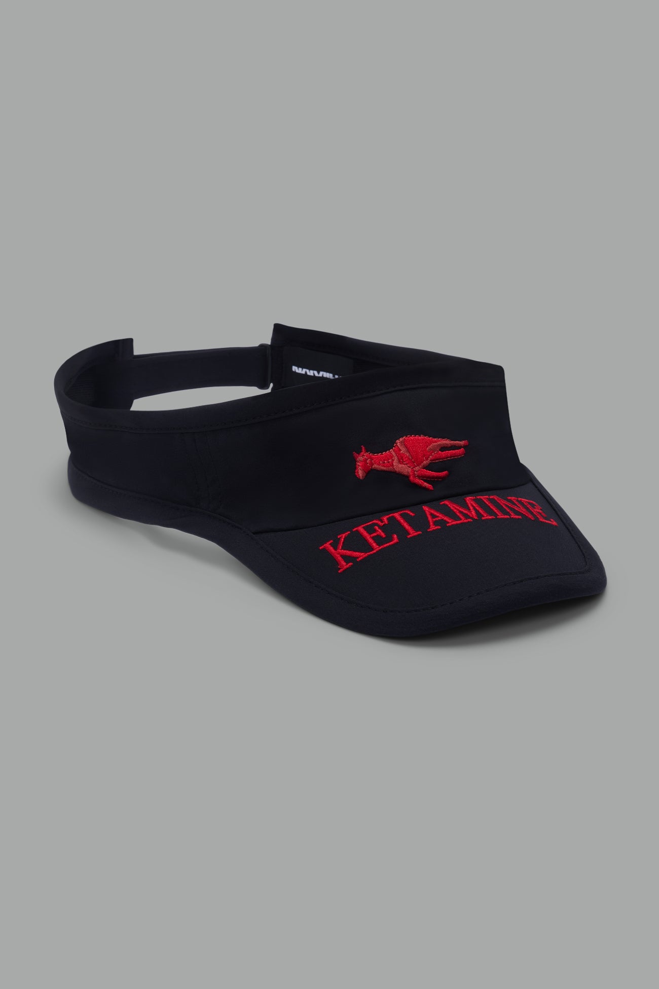 Black Namilia visor hat with embroidered horse and bold lettering on brim, unisex streetwear accessory