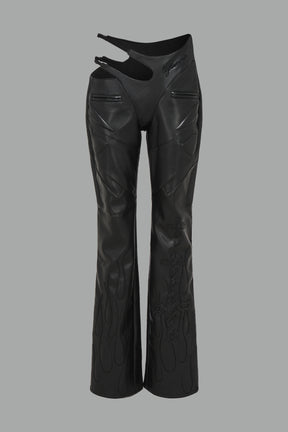 black cut out vegan leather trousers
