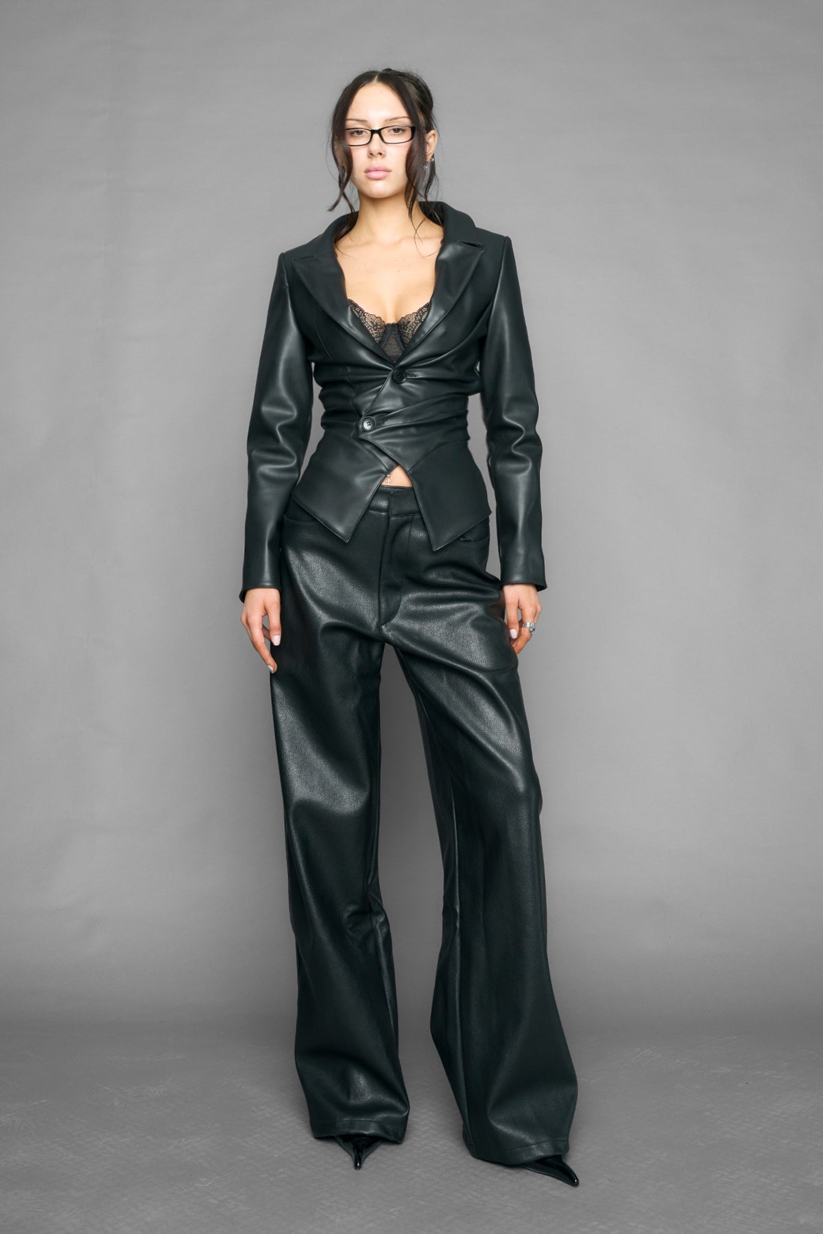 draped leather Blazer