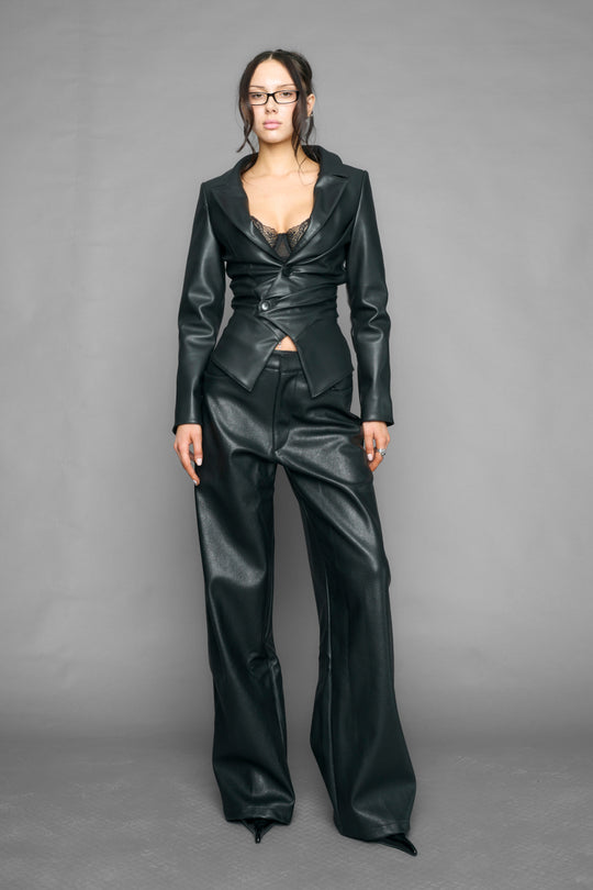 draped leather Blazer