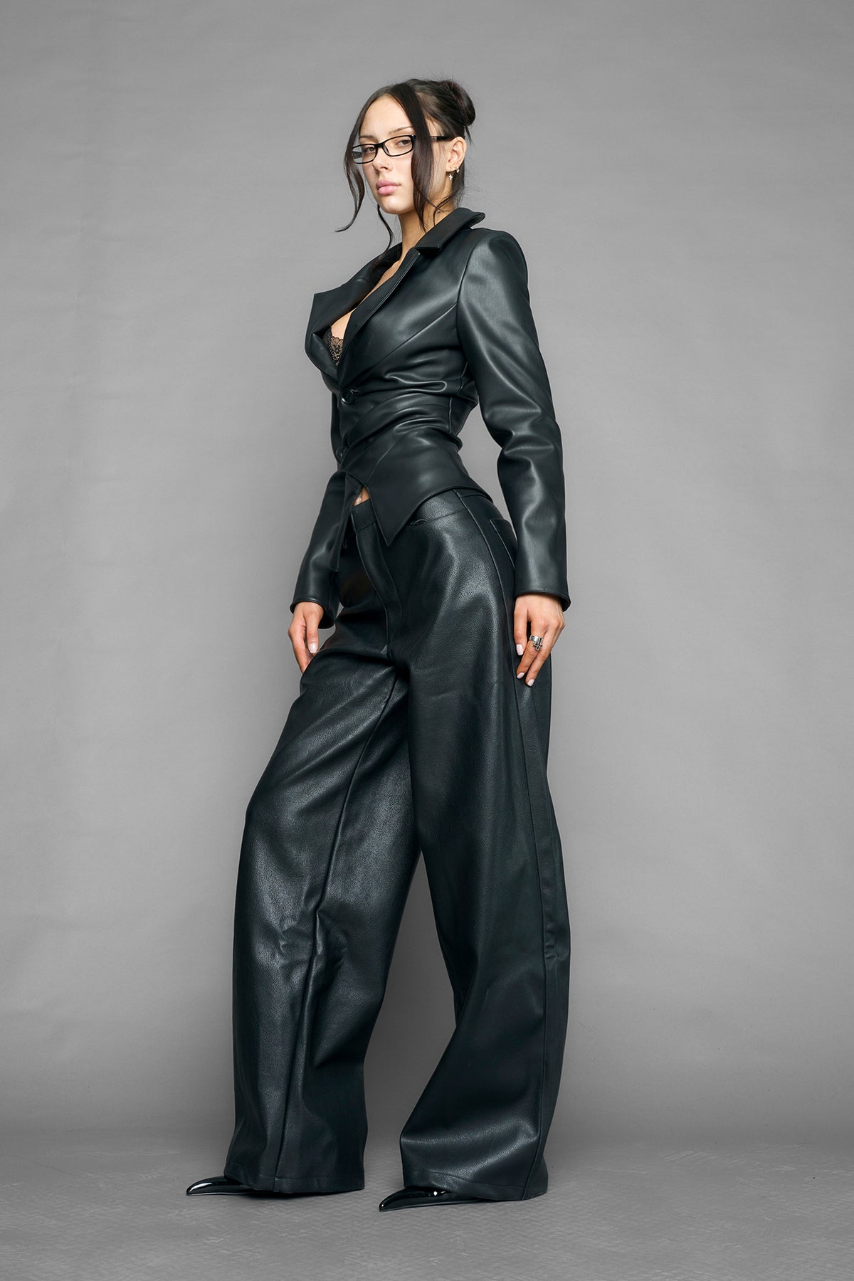 draped leather Blazer