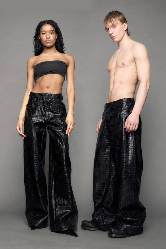 Leather Baggy Croc Suit Trousers