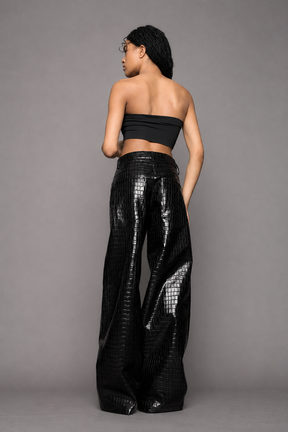 Leather Baggy Croc Suit Trousers