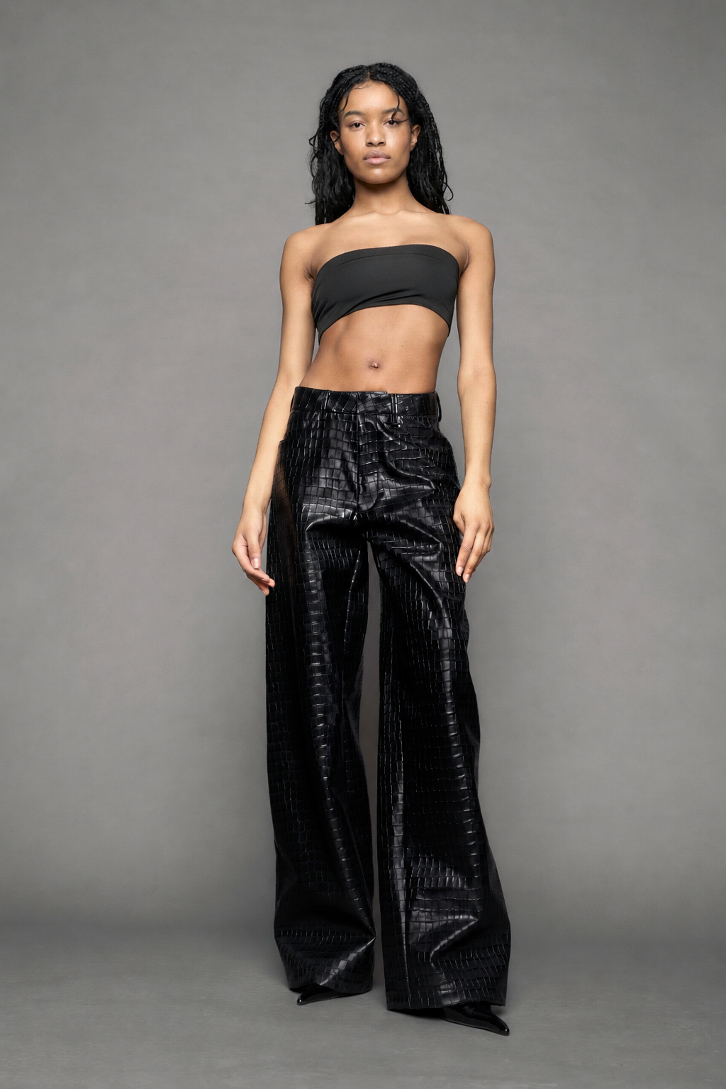 NAMILIA - Leather Baggy Croc Suit Trousers - Shop now