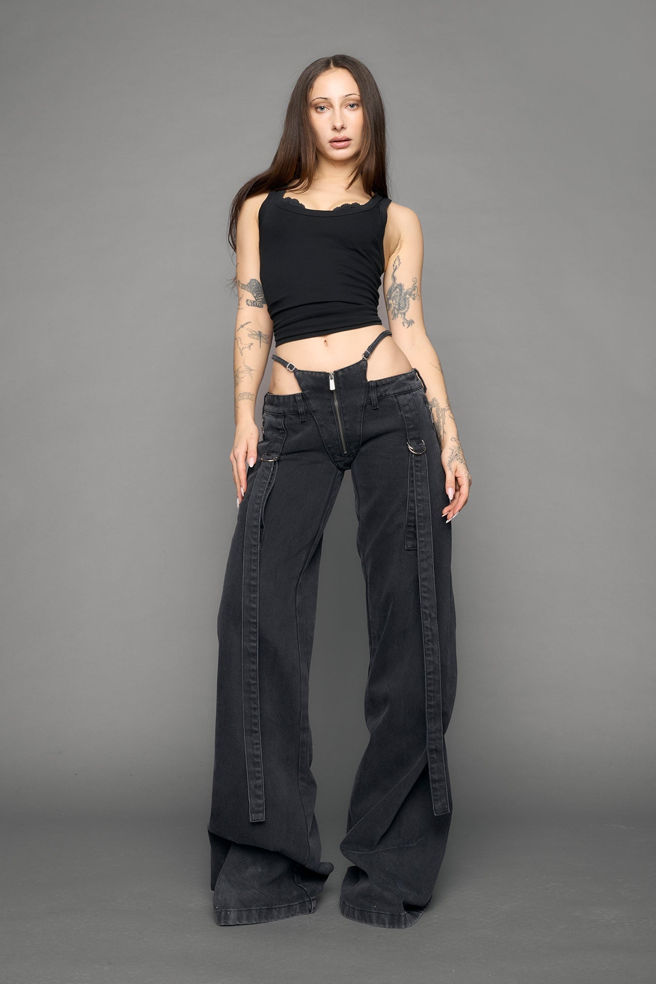 black belted denim pants