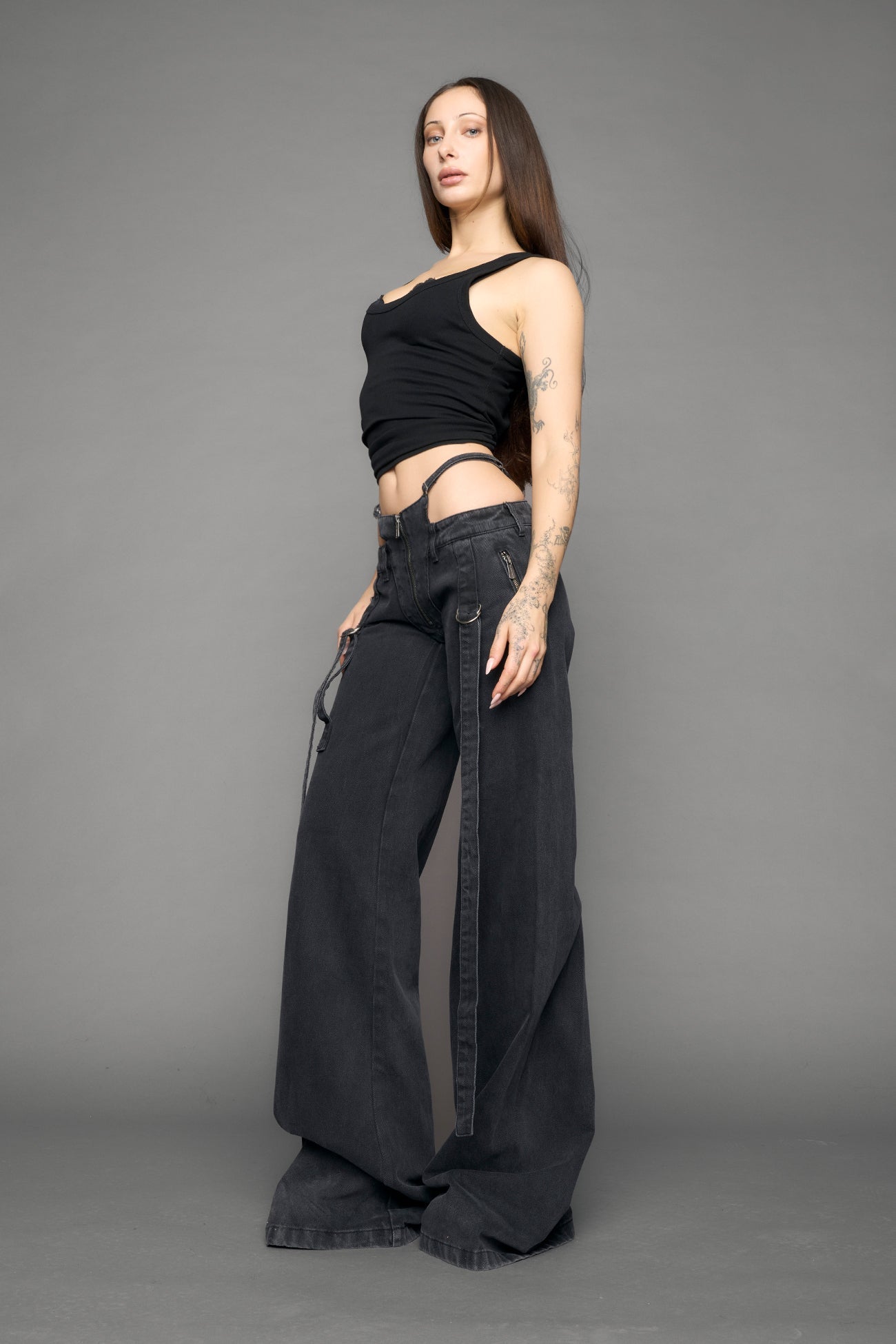 black belted denim pants