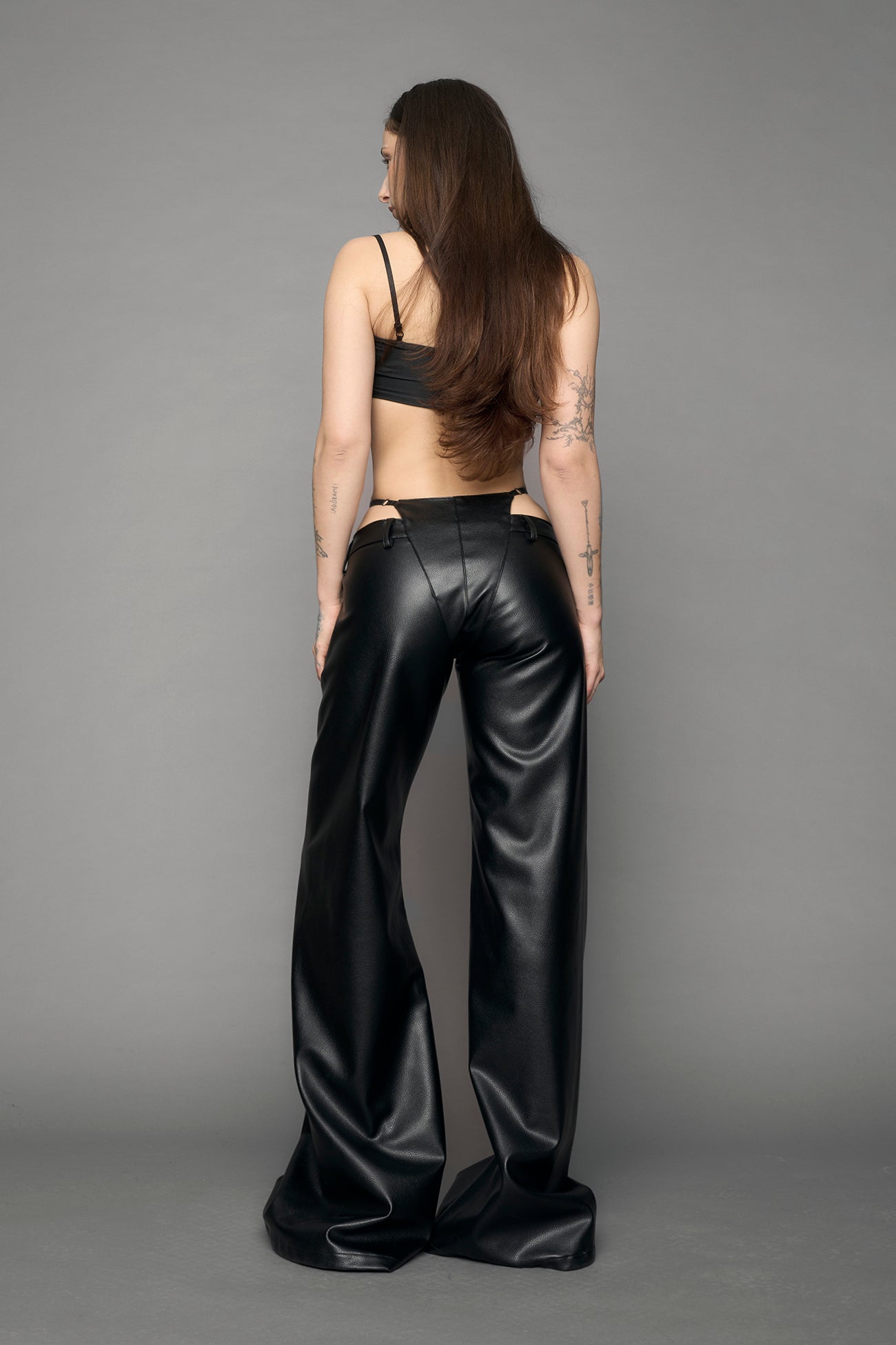 black vegan leather pants with panty