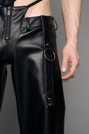 black vegan leather pants with panty
