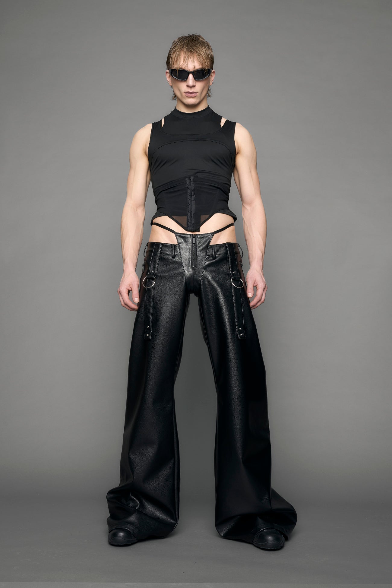 black vegan leather pants with panty