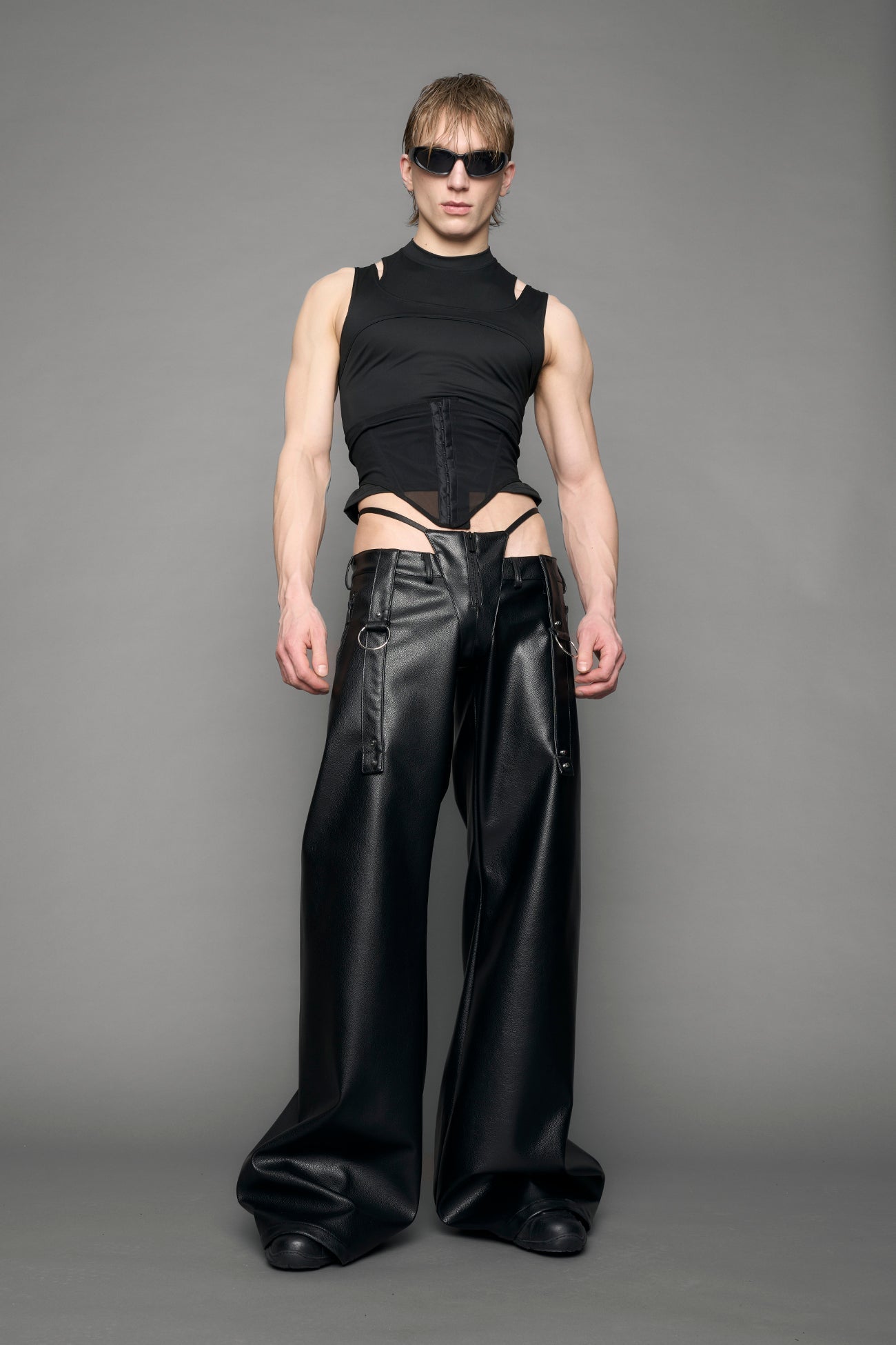 black vegan leather pants with panty