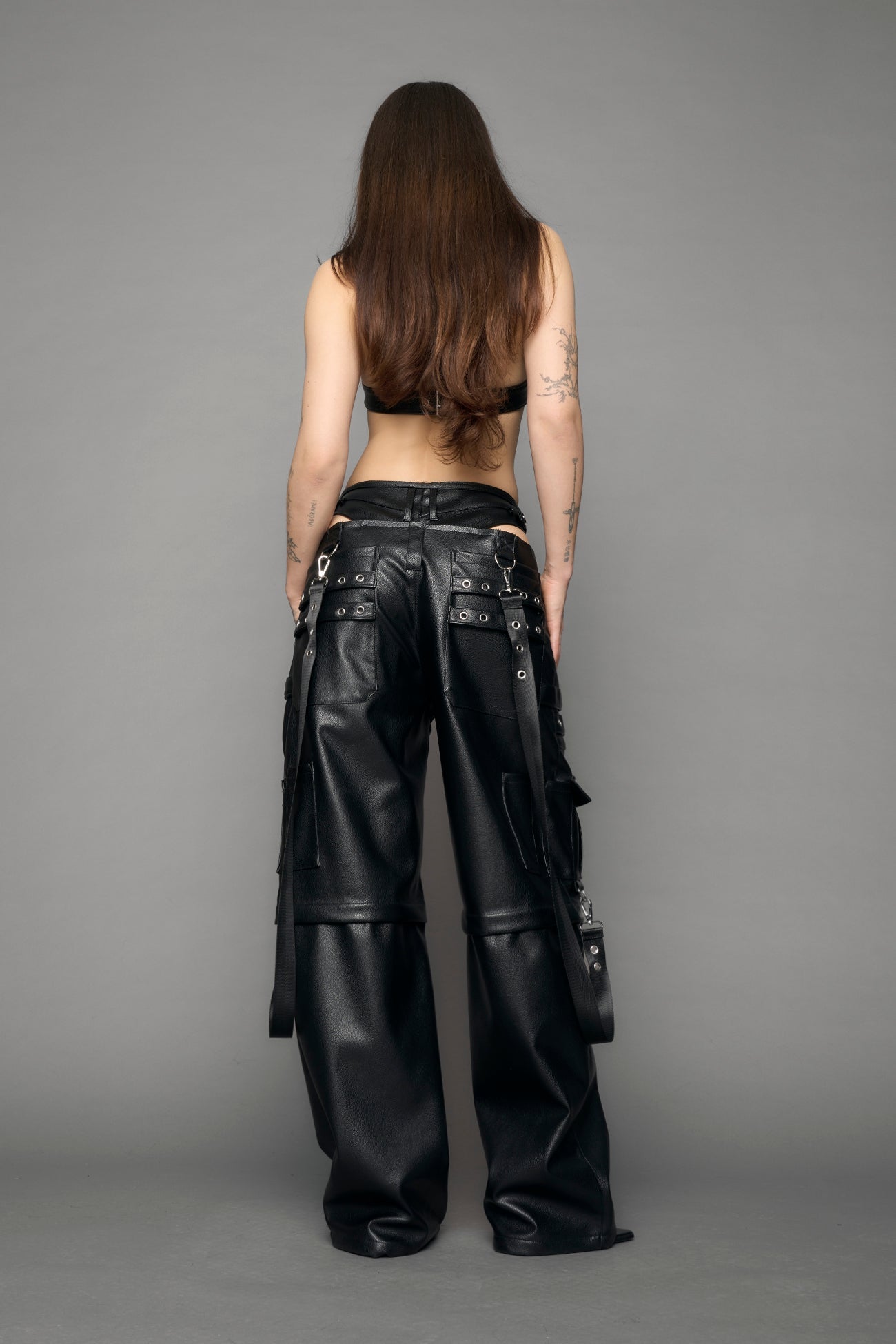 black cargo vegan leather pants