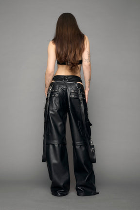black cargo vegan leather pants