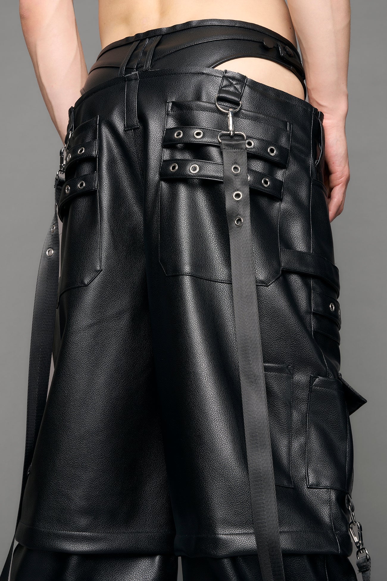 black cargo vegan leather pants