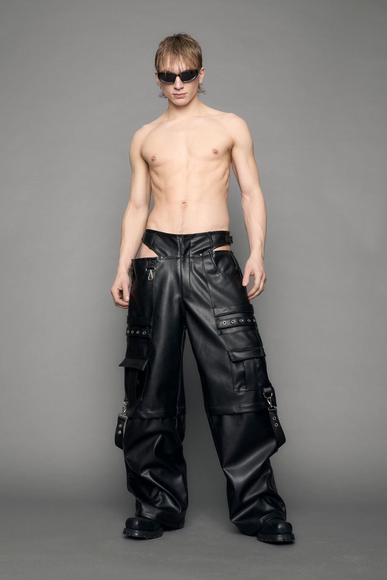 black cargo vegan leather pants