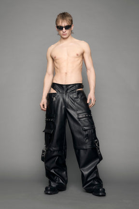 black cargo vegan leather pants