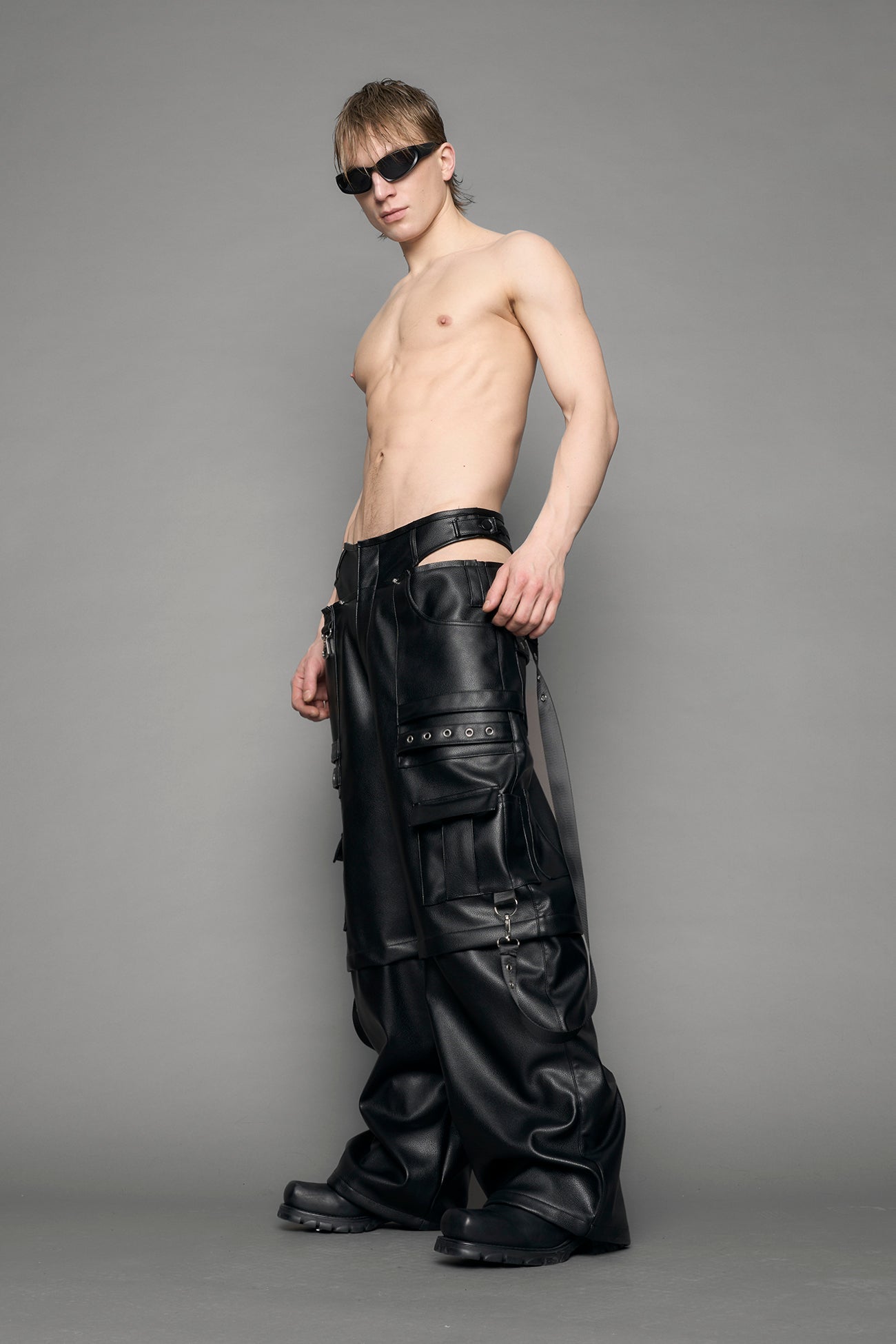 black cargo vegan leather pants