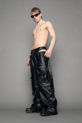 black cargo vegan leather pants