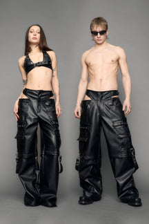 black cargo vegan leather pants