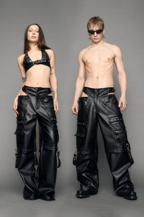 black cargo vegan leather pants