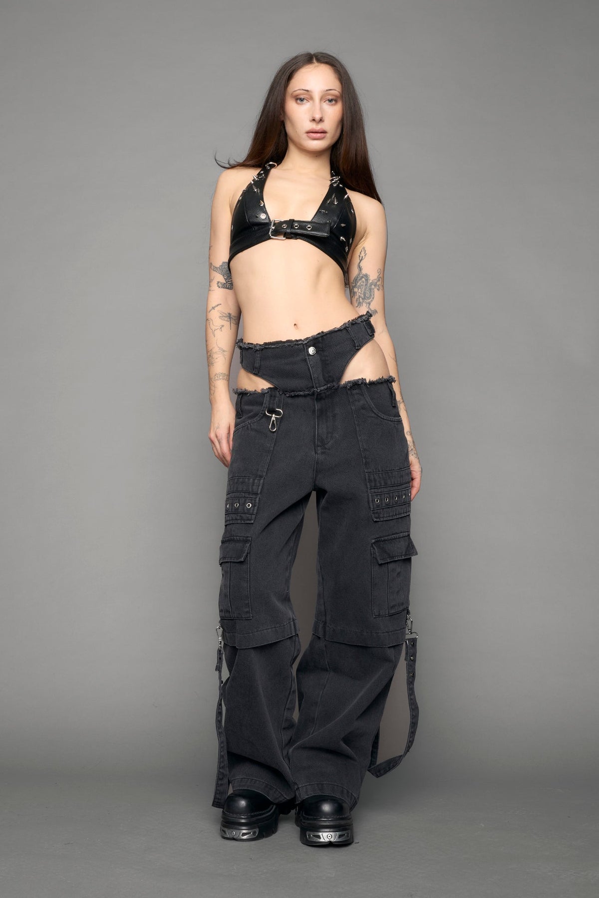 black denim pants with panty
