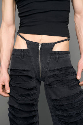 black wash distressed denim pants 