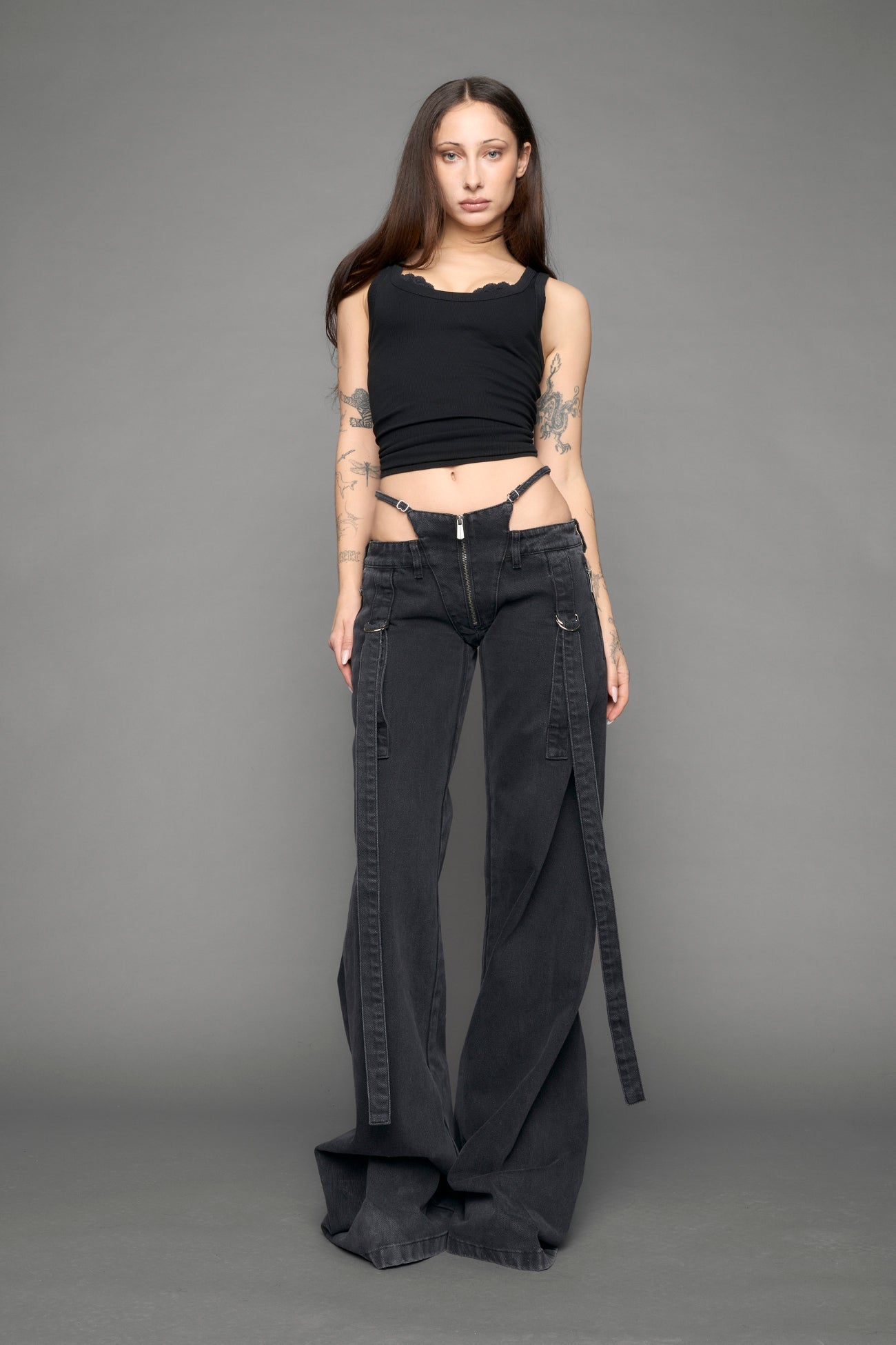 black belted denim pants