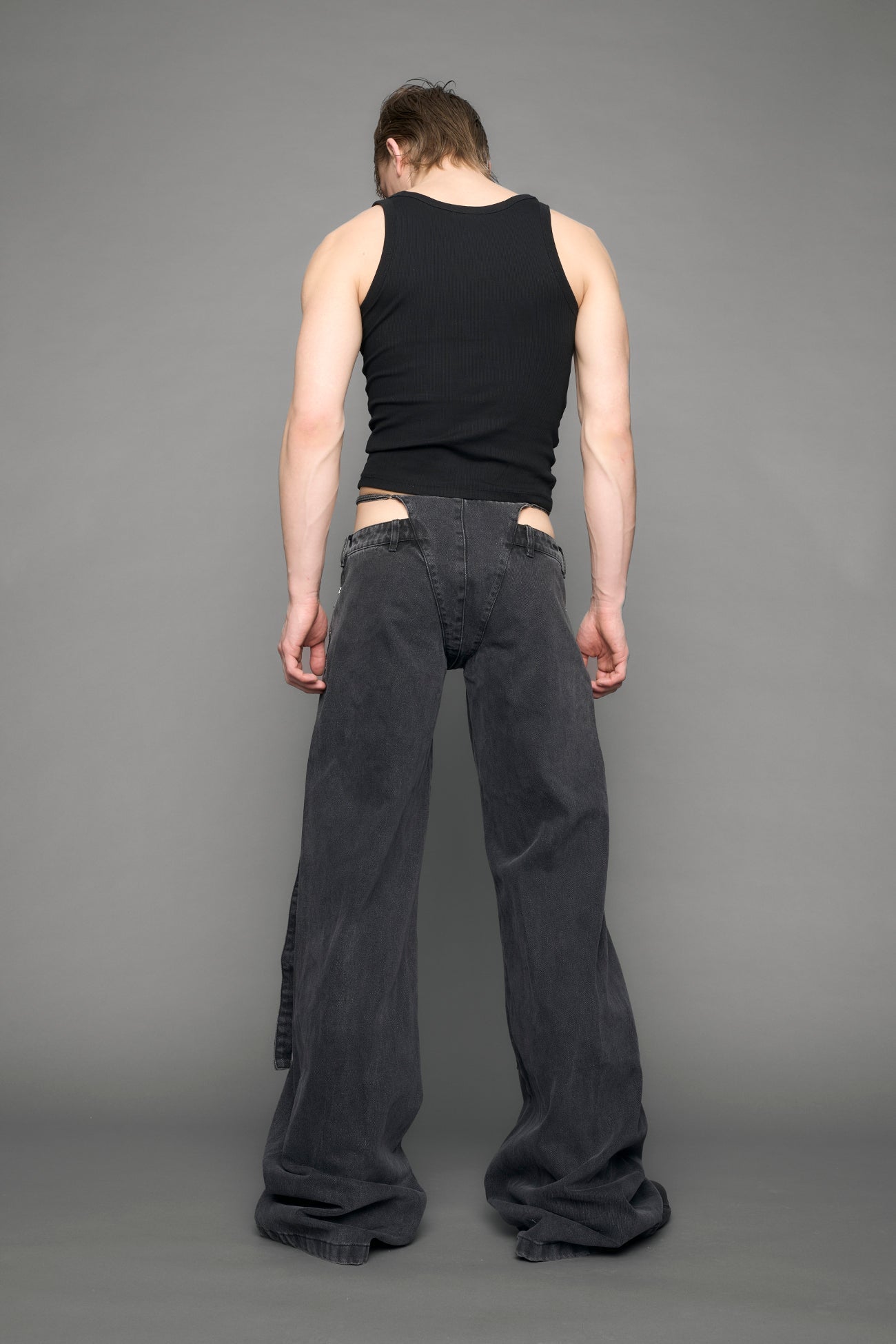 black belted denim pants