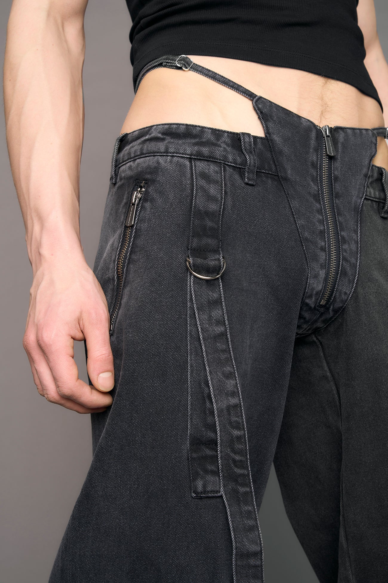 NAMILIA - Belted Denim Thong Pants - Shop now