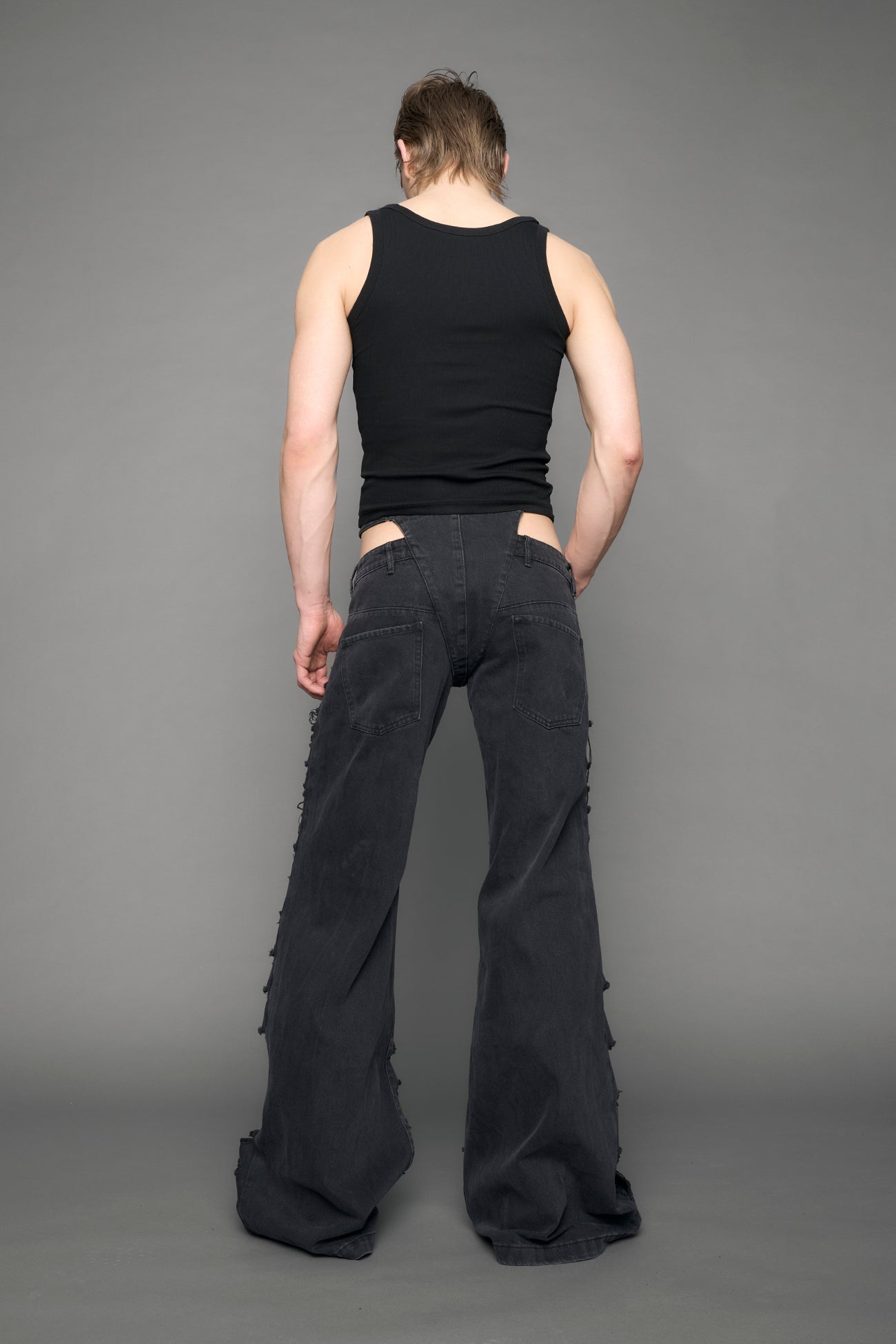 black wash distressed denim pants 