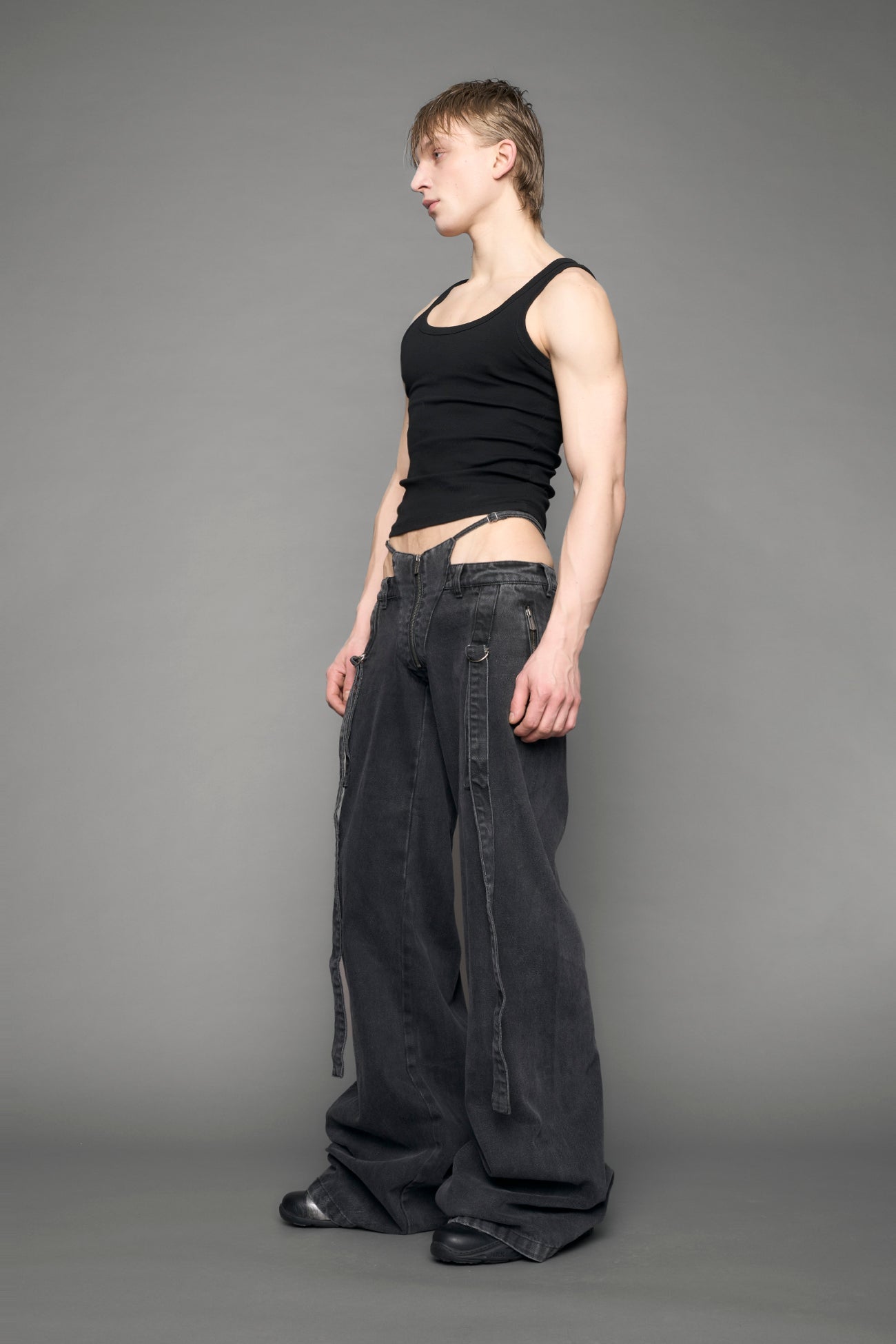 black belted denim pants