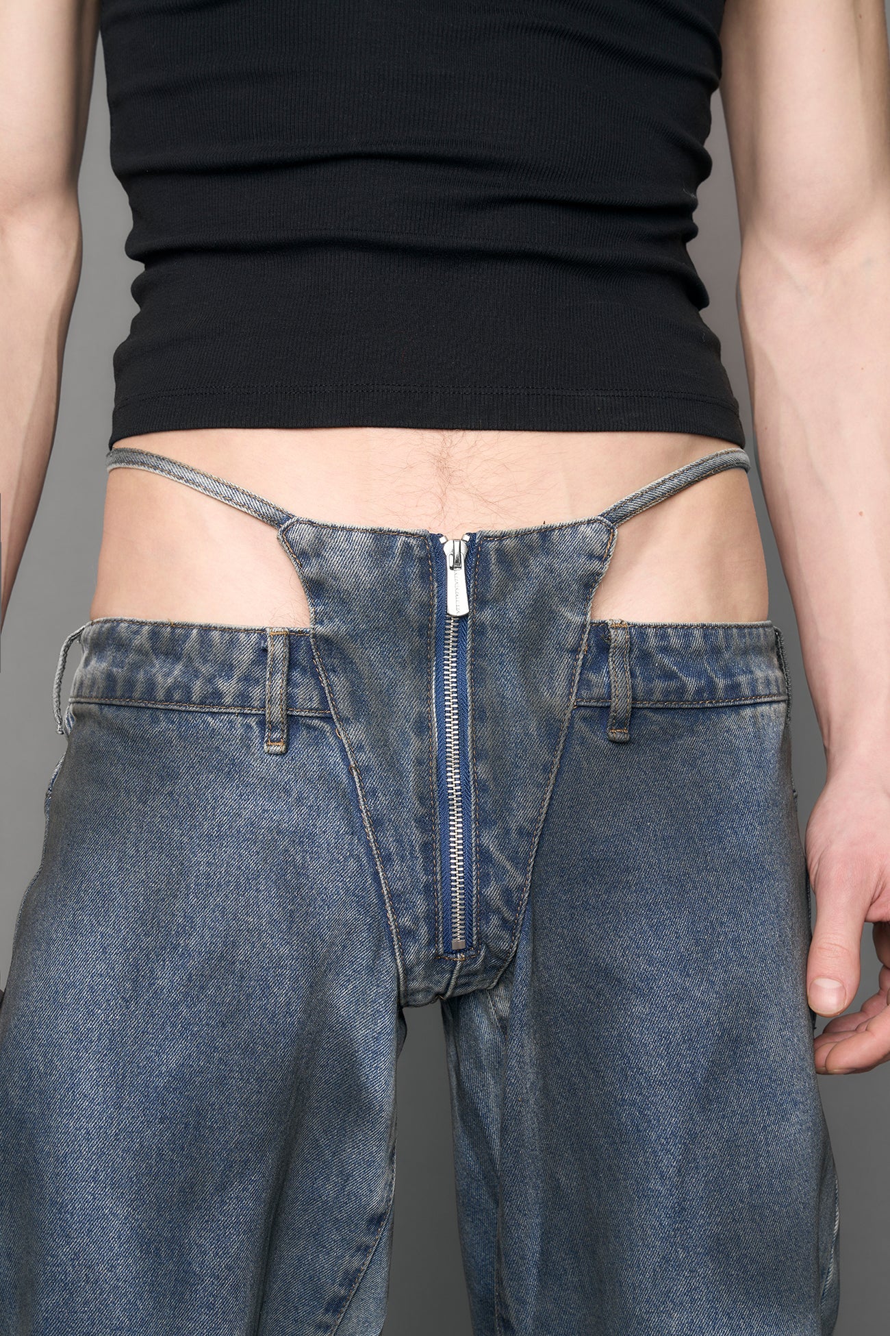blue smoke wash distressed denim pants 