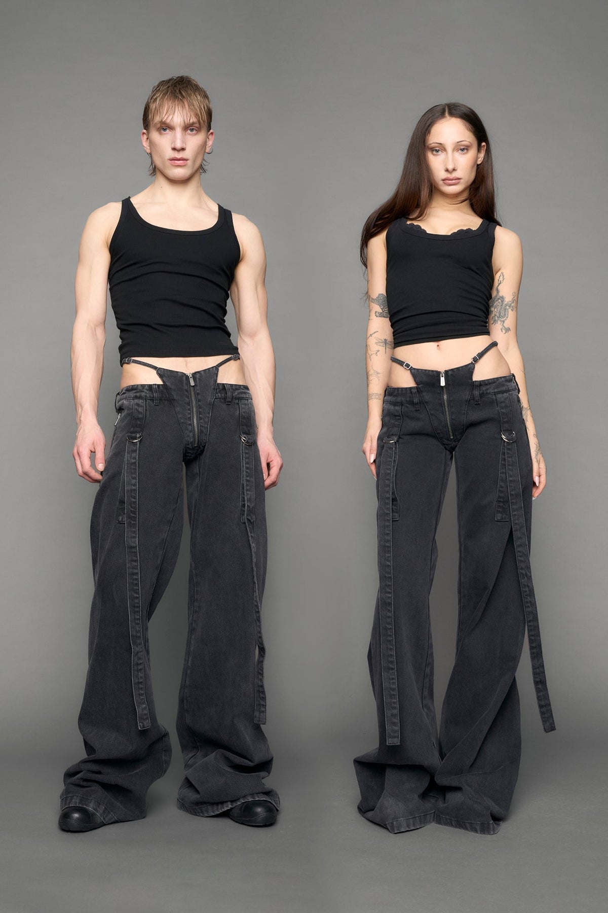 black belted denim pants