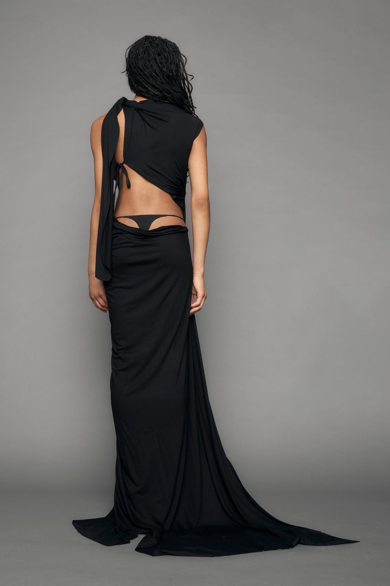 Black long draped dress