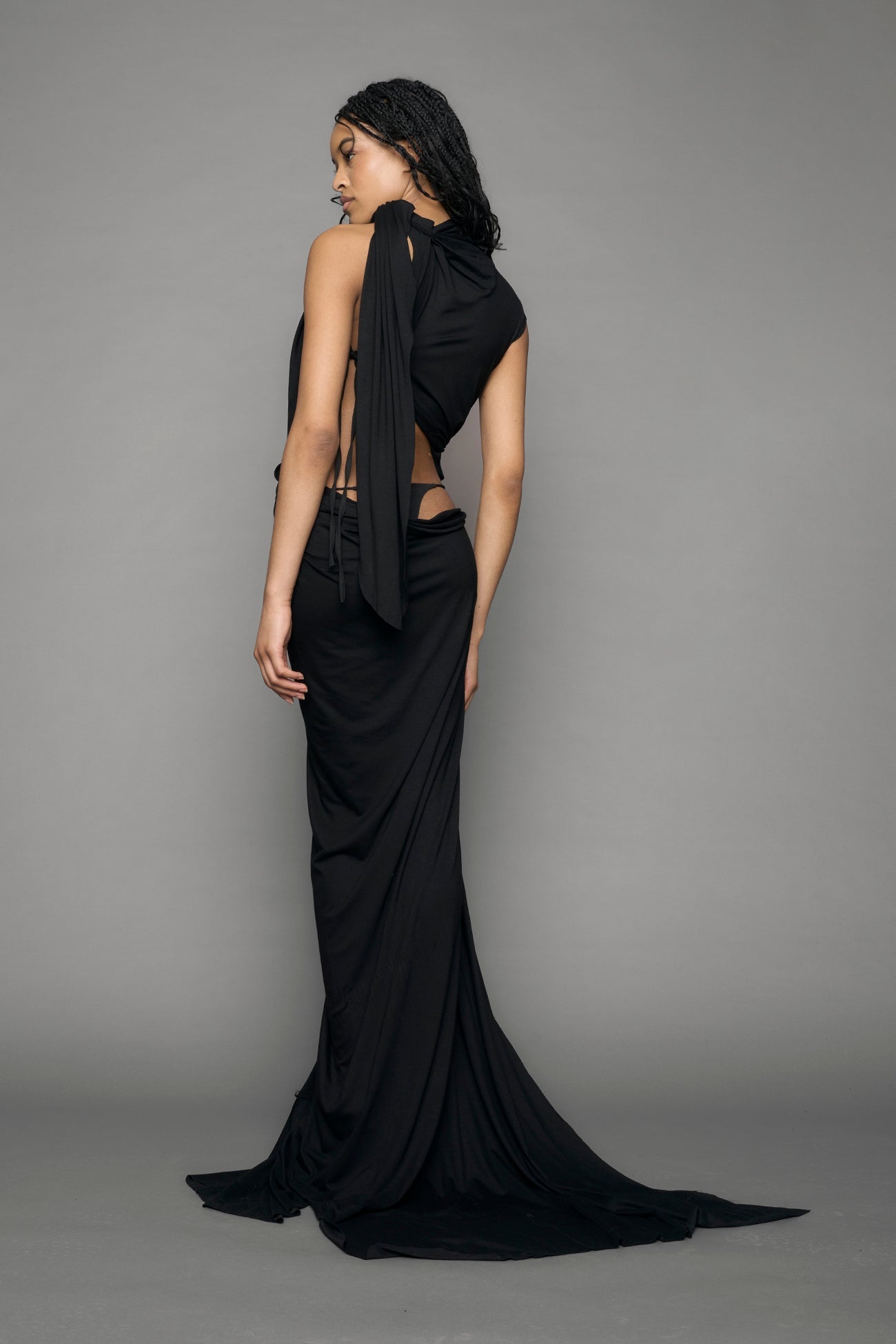 Black long draped dress
