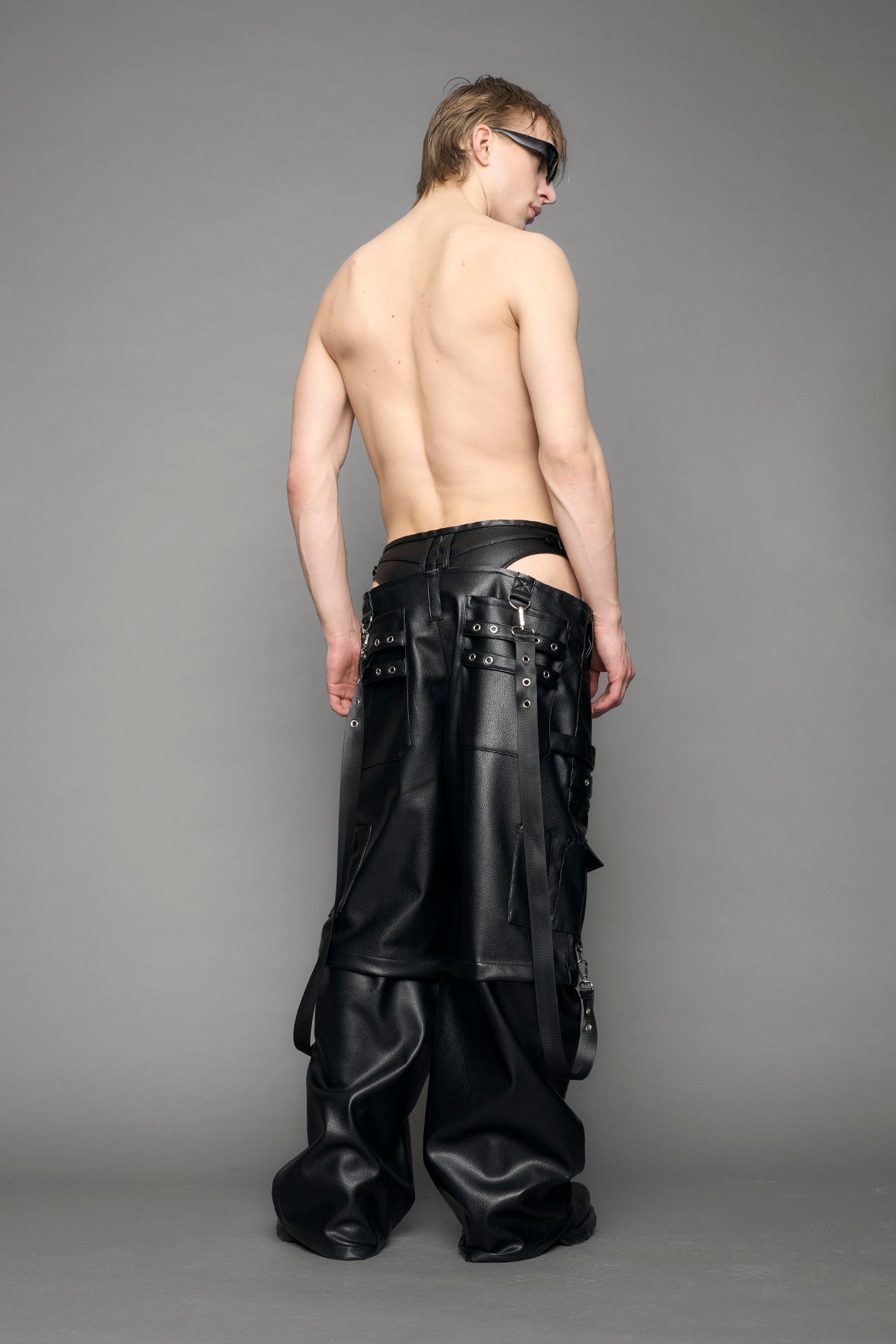 black cargo vegan leather pants