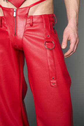 red vegan leather pants with panty
