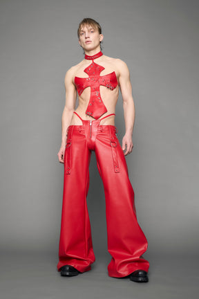 red vegan leather pants with panty