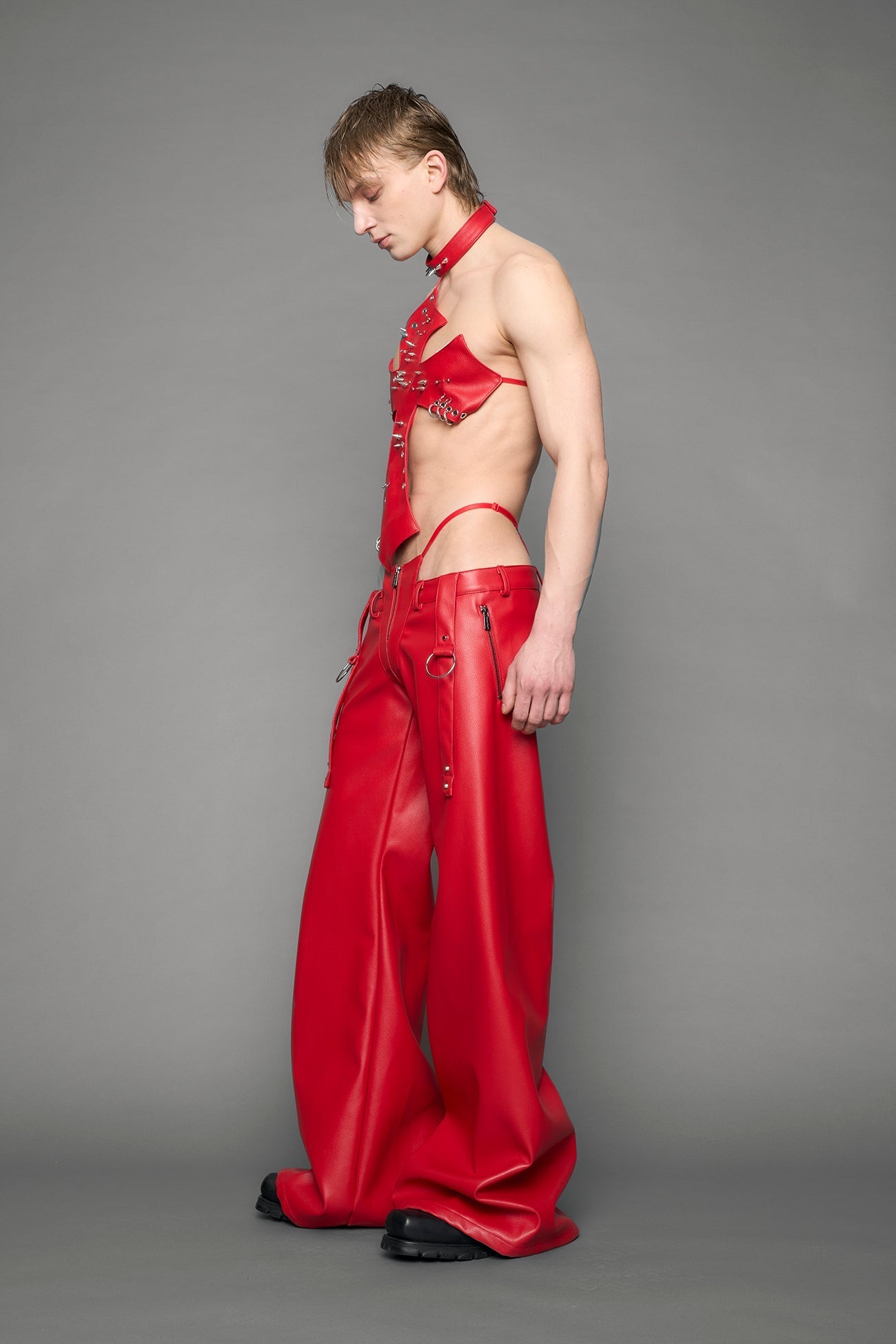 red vegan leather pants with panty