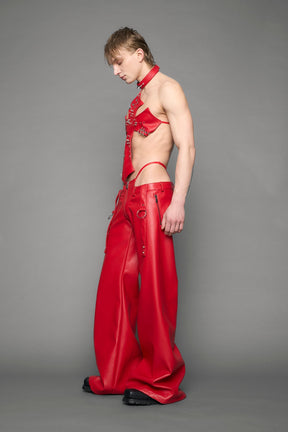 red vegan leather pants with panty