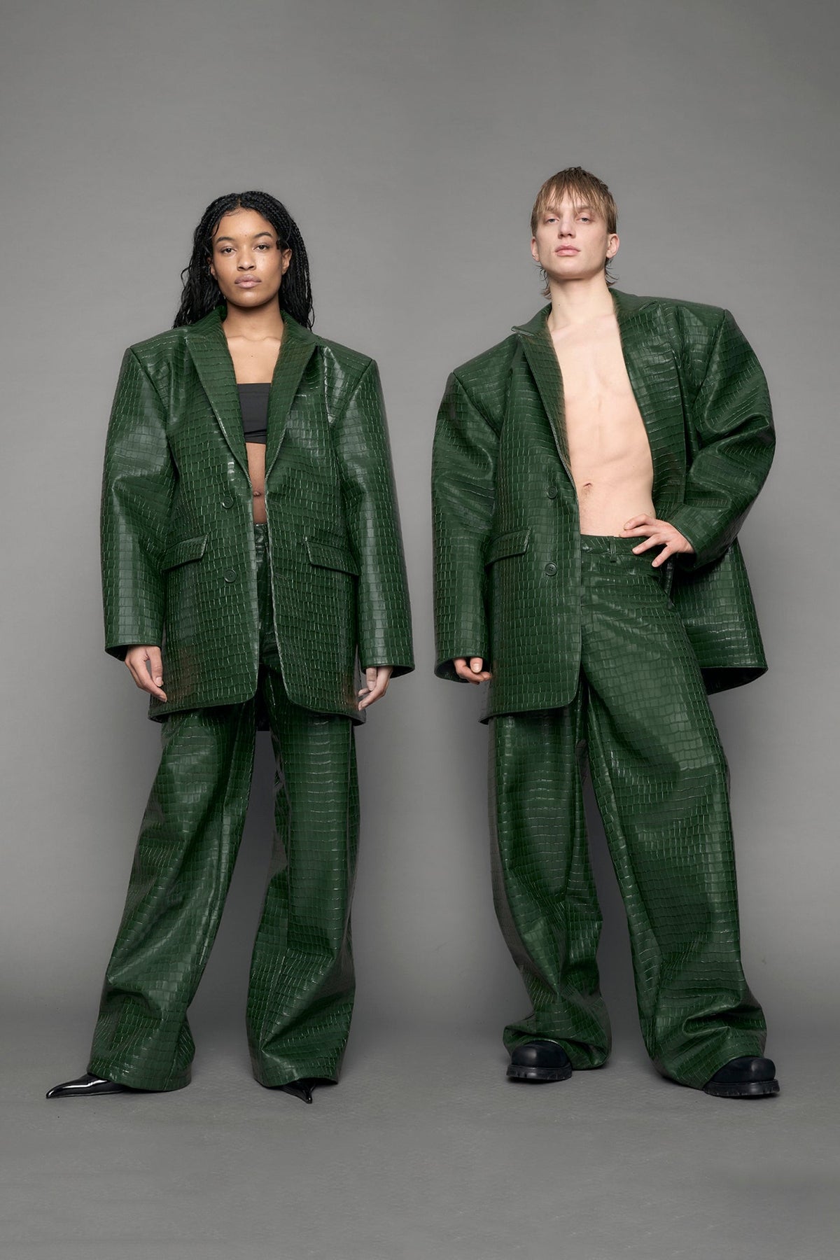 Leather Oversize Croc Blazer