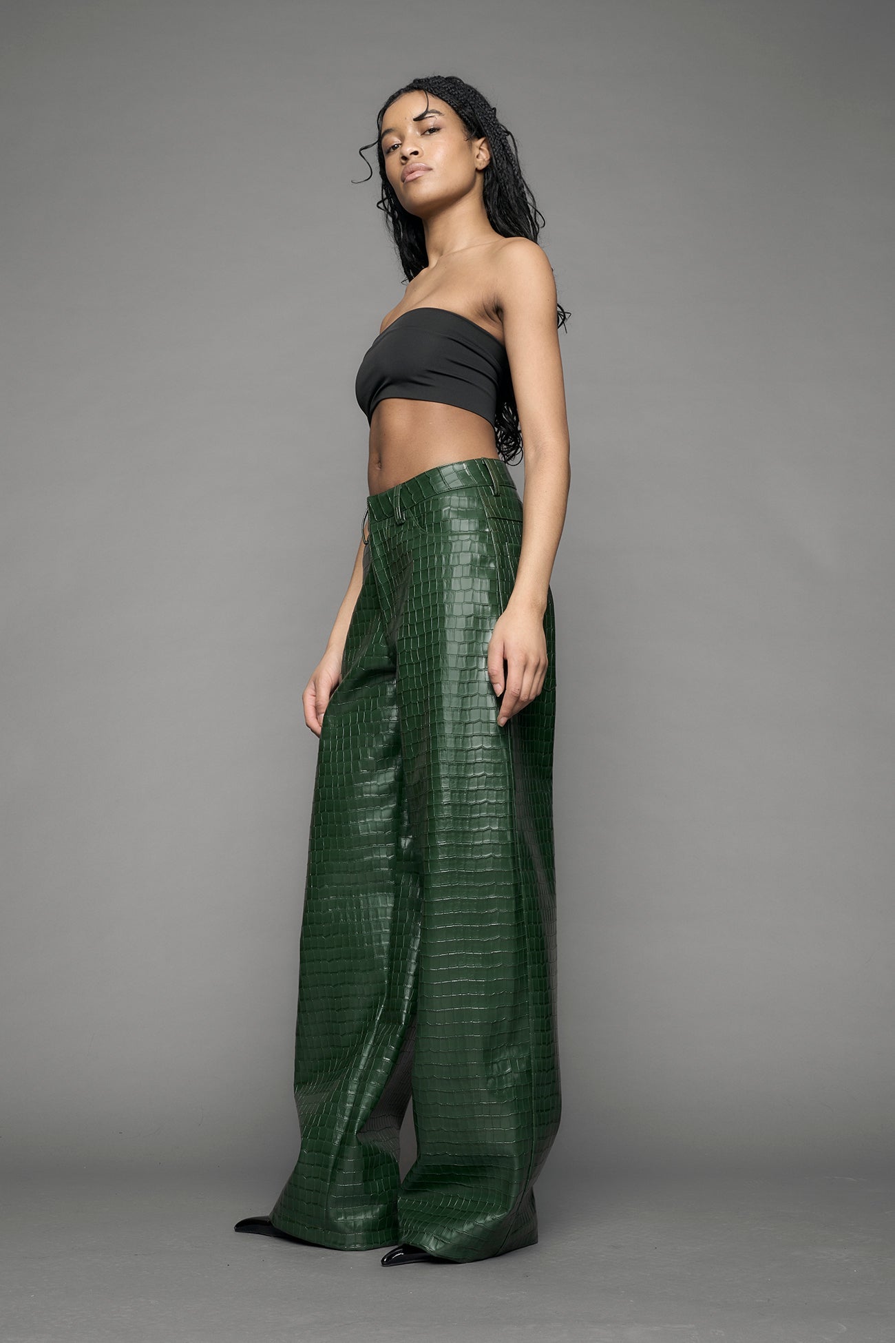 NAMILIA - Leather Baggy Croc Suit Trousers - Shop now