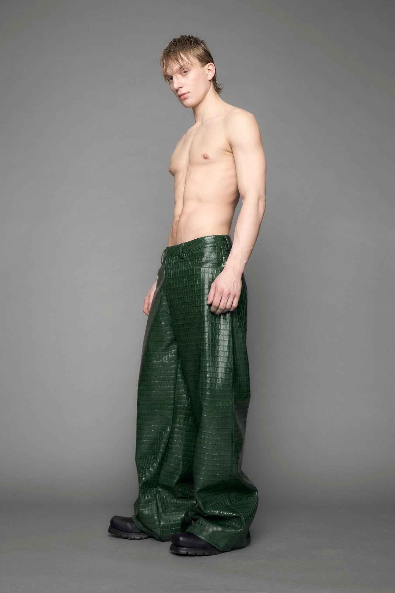 NAMILIA - Leather Baggy Croc Suit Trousers - Shop now
